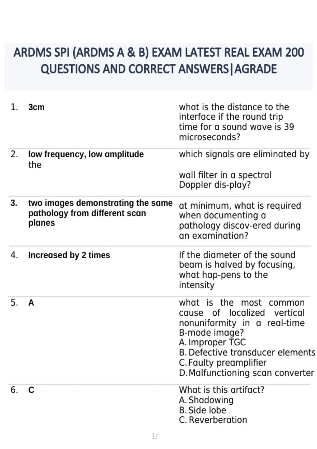 ARDMS SPI Sonography Principles and Instrumentation Exam Practice ...