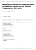 Manufactured Housing Test Questions & Answers&comma; Well Elaborated &vert; Already Verified Test &vert;100&percnt; Verified solutions &vert;2026 Latest&excl;&excl;&NewLine;&NewLine;