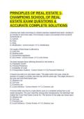 PRINCIPLES OF REAL ESTATE 1- CHAMPIONS SCHOOL OF REAL ESTATE EXAM QUESTIONS & ACCURATE COMPLETE SOLUTIONS