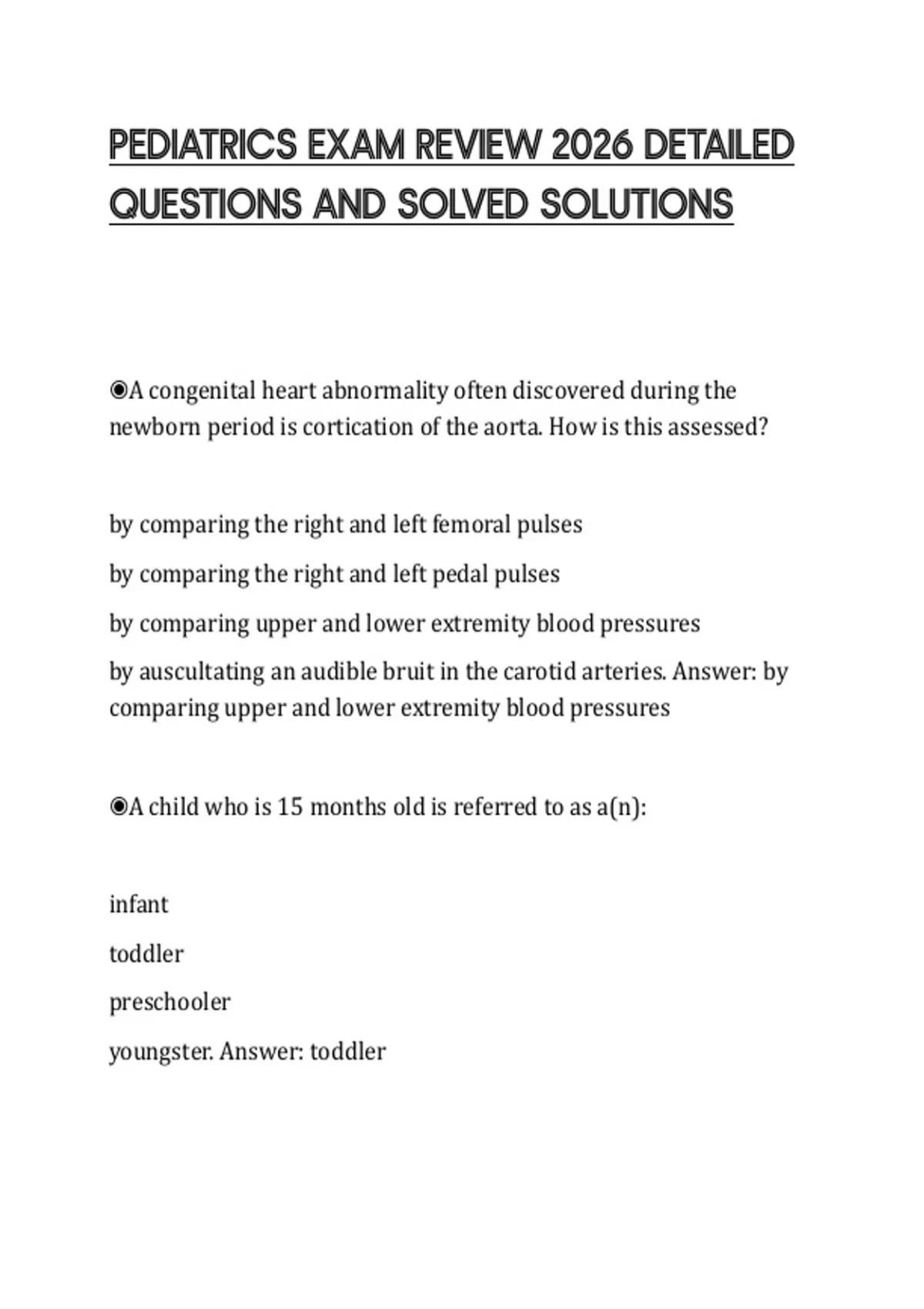 Detailed Questions PEDIATRICS EXAM REVIEW 2026 DETAILED QUESTIONS AND SOLVED SOLUTIONS ...