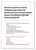 Biomedical Equipment Technician &NewLine;Certification Exam Practice Test &NewLine;Questions And Correct Answers &lpar;Verified &NewLine;Answers&rpar; Plus Rationales 2026 Q&A &NewLine;Instant Download Pdf 