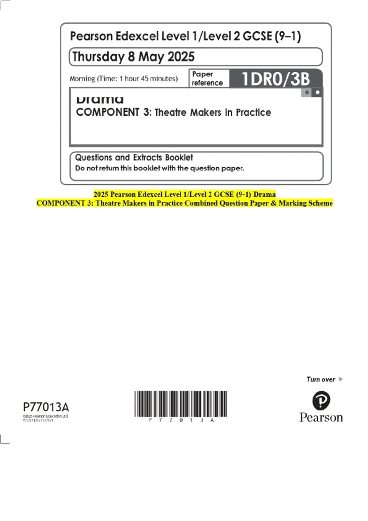 2025 Pearson Edexcel Level 1/Level 2 GCSE (9–1) Drama COMPONENT 3 ...