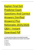 Kaplan Final Exit &NewLine;Predictor Exam &NewLine;Questions And Correct &NewLine;Answers &lpar;Verified &NewLine;Answers&rpar; Plus &NewLine;Rationales 2025&sol;2026 &NewLine;Q&A &vert; Instant &NewLine;Download Pdf