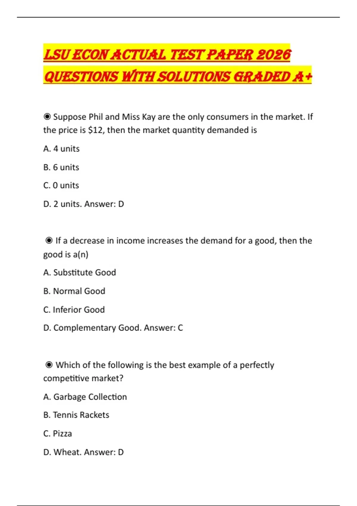 LSU ECON ACTUAL TEST PAPER 2026 QUESTIONS WITH SOLUTIONS GRADED A - LSU ...