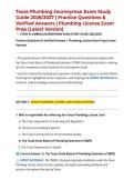 Texas Plumbing Journeyman Exam Study Guide 2026&sol;2027 &vert; Practice Questions & Verified Answers &vert; Plumbing License Exam Prep &lpar;Latest Version&rpar;