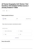AP Human Geography Unit 1 Review &vert; Test Questions with Detailed Verified Answers &vert; Already Graded A&plus; &vert;2026