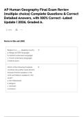 AP Human Geography Final Exam Review &lpar;multiple choice&rpar; Complete Questions & Correct Detailed Answers&comma; with 100&percnt; Correct -Latest Update  &vert; 2026&comma; Graded A&period;
