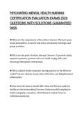 PSYCHIATRIC MENTAL HEALTH NURSING &NewLine;CERTIFICATION EVALUATION EXAMS 2026 &NewLine;QUESTIONS WITH SOLUTIONS GUARANTEED &NewLine;PASS