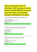 Arizona Jurisprudence Exam PT &NewLine;2025&sol;2026 &ndash; 200&plus; Questions & Correct &NewLine;Answers PLUS RATIONALES &vert; Licensure&comma; &NewLine;Supervision Rules&comma; Documentation &NewLine;Standards & Disciplinary Procedures