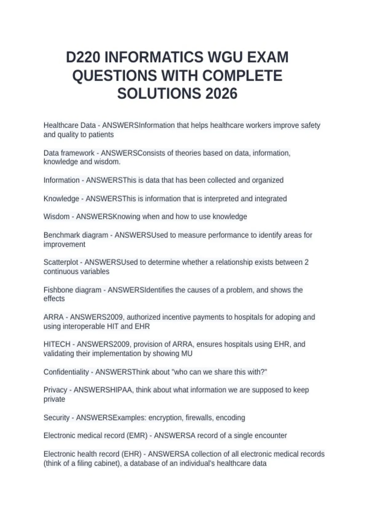 D220 INFORMATICS WGU EXAM QUESTIONS WITH COMPLETE SOLUTIONS 2026 - D220 ...