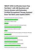NBCOT COTA Certification Exam Prep &NewLine;Test Bank 1 with 400 Questions and &NewLine;Correct Answers with Rationales&sol; &NewLine;Certified Occupational Therapy Assistant &NewLine;Exam Test Bank Latest Update 2026&excl;&excl;&excl; 