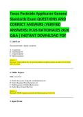 Texas Pesticide Applicator General &NewLine;Standards Exam QUESTIONS AND &NewLine;CORRECT ANSWERS &lpar;VERIFIED &NewLine;ANSWERS&rpar; PLUS RATIONALES 2026 &NewLine;Q&A &vert; INSTANT DOWNLOAD PDF 