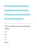 ICC Commercial Mechanical Inspector &NewLine;Exam Questions and Correct Answers &NewLine;Verified Answers&rpar; Plus Rationales 2026 &NewLine;Q&A &vert; Instant Download Pdf