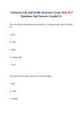 Tennessee Life and Health Insurance Exam 2026-2027 Questions And Answers Graded A&plus;&NewLine;&NewLine;