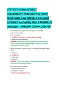 CERTIFIED MANAGEMENT &NewLine;ACCOUNTANT EXAMINATION &lpar;CMA&rpar; &NewLine;QUESTIONS AND CORRECT ANSWERS &NewLine;&lpar;VERIFIED ANSWERS&rpar; PLUS RATIONALES &NewLine;2026 Q&A &vert; INSTANT DOWNLOAD PDF