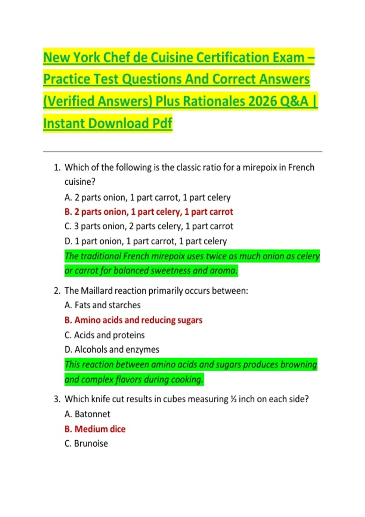 New York Chef de Cuisine Certification Exam – Practice Test Questions ...