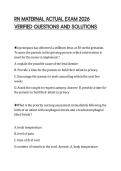 RN MATERNAL ACTUAL EXAM 2026 &NewLine;VERIFIED QUESTIONS AND SOLUTIONS