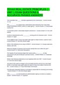 TEXAS REAL ESTATE PRINCIPLES 1 - UNIT 1 EXAM QUESTIONS & ACCURATE PASSED ANSWERS
