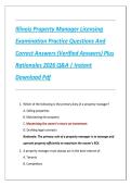 Illinois Property Manager Licensing Examination Practice Questions And Correct Answers &lpar;Verified Answers&rpar; Plus Rationales 2026 Q&A &vert; Instant Download Pdf