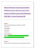Illinois Pharmacist Licensing Examination &lpar;NAPLEX&rpar; Practice Questions And Correct Answers &lpar;Verified Answers&rpar; Plus Rationales 2026 Q&A &vert; Instant Download Pdf