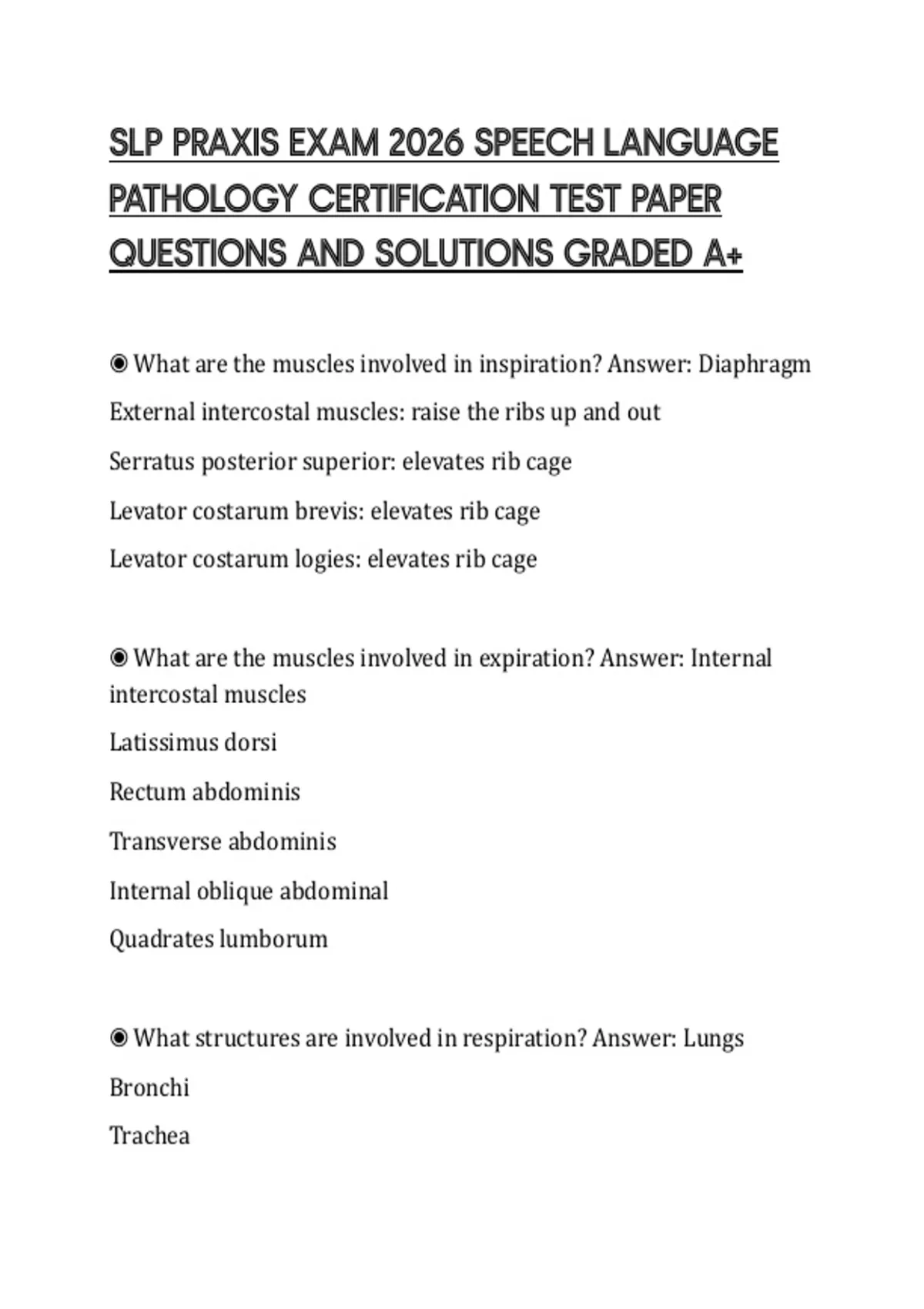 Slp Paper SLP PRAXIS EXAM 2026 SPEECH LANGUAGE PATHOLOGY CERTIFICATION TEST PAPER ...