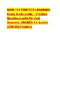 BIOD 151 PORTAGE LEARNING &NewLine;Exam Study Guide &ndash; Practice &NewLine;Questions with Verified &NewLine;Answers&period; GRADED A&plus;&period; Latest &NewLine;2026&sol;2027 Update &NewLine;