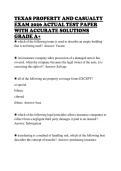 TEXAS PROPERTY AND CASUALTY &NewLine;EXAM 2026 ACTUAL TEST PAPER &NewLine;WITH ACCURATE SOLUTIONS &NewLine;GRADE A&plus;