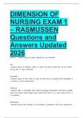 DIMENSION OF NURSING EXAM 1 &ndash; RASMUSSEN Questions and Answers Updated 2026