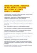 TEXAS PRE-LICENSE - PRINCIPALS OF REAL ESTATE I &lpar;ACEABLE&rpar; QUESTIONS & ACCURATE COMPLETE ANSWERS