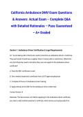 California Ambulance DMV Exam Questions & Answers 2026&sol;2027 Actual Exam &ndash; Complete Q&A with Detailed Rationales &ndash; Pass Guaranteed &ndash; A&plus; Graded&NewLine;&NewLine;