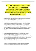 TN LRR EXAM &sol; TN FUNERAL &NewLine;LAW EXAM &sol; TENNESSEE &NewLine;FUNERAL LAWS RULES AND &NewLine;REGULATIONS QUESTIONS AND &NewLine;ANSWERS &lpar;LATEST&rpar;
