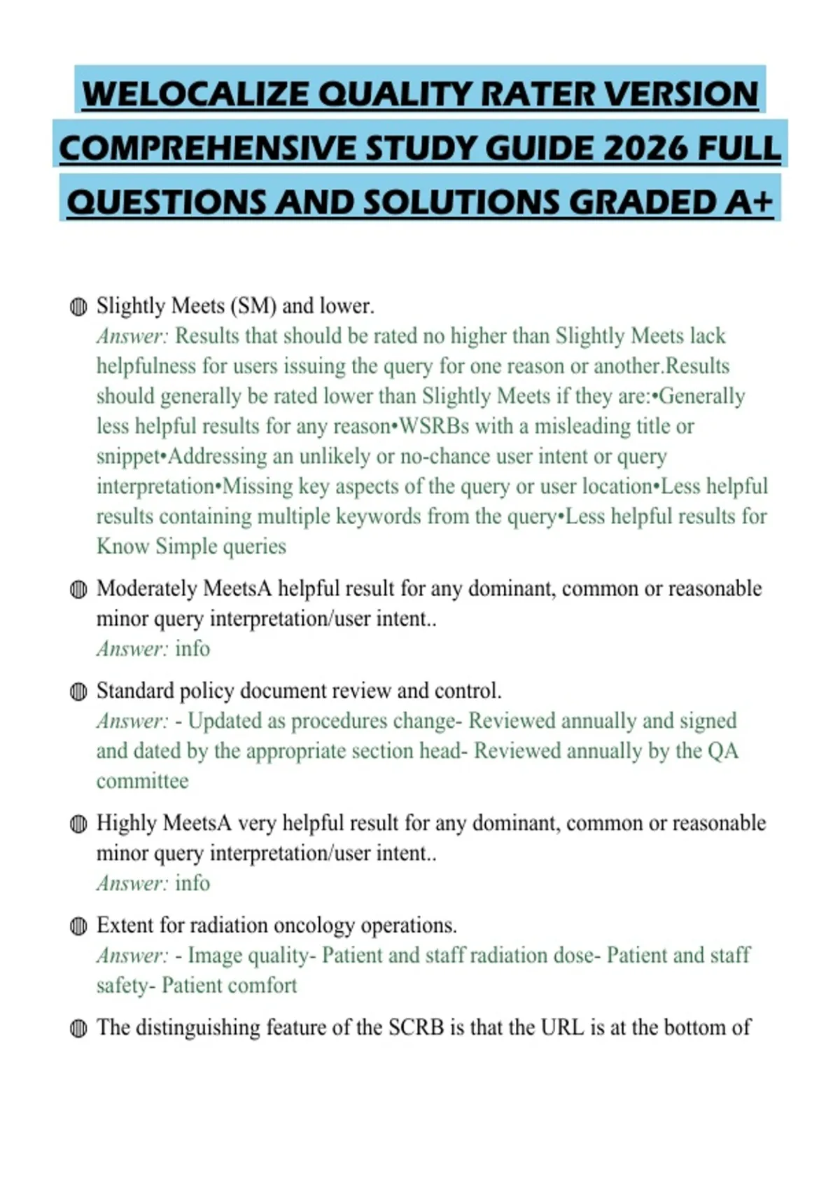 Welocalize Search Quality Rater Example WELOCALIZE QUALITY RATER VERSION COMPREHENSIVE STUDY GUIDE 2026 FULL ...