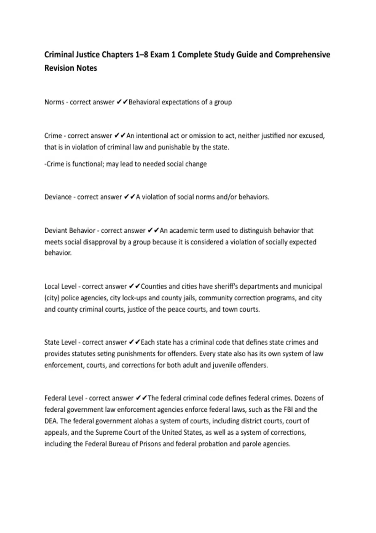 Criminal Justice Chapters 1–8 Exam 1 Complete Study Guide and ...