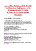 ATI TEAS 7 Passage Analysis Practice &NewLine;Test&vert;&vert;Questions  And Answers  With &NewLine;Rationales&sol;Graded A&plus;&sol;2026 &NewLine;Update&sol;100&percnt; Correct &sol;Instant &NewLine;Download
