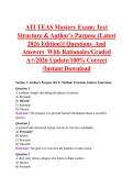 ATI TEAS Mastery Exam&colon; Text &NewLine;Structure & Author&rsquo;s Purpose &lpar;Latest &NewLine;2026 Edition&rpar;&vert;&vert; Questions  And &NewLine;Answers  With Rationales&sol;Graded &NewLine;A&plus;&sol;2026 Update&sol;100&percnt; Correct &NewLine;&sol;Instant Download