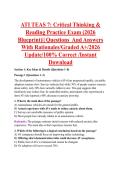 ATI TEAS 7&colon; Critical Thinking & &NewLine;Reading Practice Exam &lpar;2026 &NewLine;Blueprint&rpar;&vert;&vert; Questions  And Answers  &NewLine;With Rationales&sol;Graded A&plus;&sol;2026 &NewLine;Update&sol;100&percnt; Correct &sol;Instant &NewLine;Download