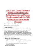 ATI TEAS 7&colon; Critical Thinking & &NewLine;Reading Practice Exam &lpar;2026 &NewLine;Edition&rpar;&vert;&vert; Questions  And Answers  &NewLine;With Rationales&sol;Graded A&plus;&sol;2026 &NewLine;Update&sol;100&percnt; Correct &sol;Instant &NewLine;Download