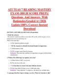 ATI TEAS 7 READING MASTERY &NewLine;EXAM &lpar;HIGH SCORE PREP&rpar;&vert;&vert; &NewLine;Questions  And Answers  With &NewLine;Rationales&sol;Graded A&plus;&sol;2026 &NewLine;Update&sol;100&percnt; Correct &sol;Instant &NewLine;Download