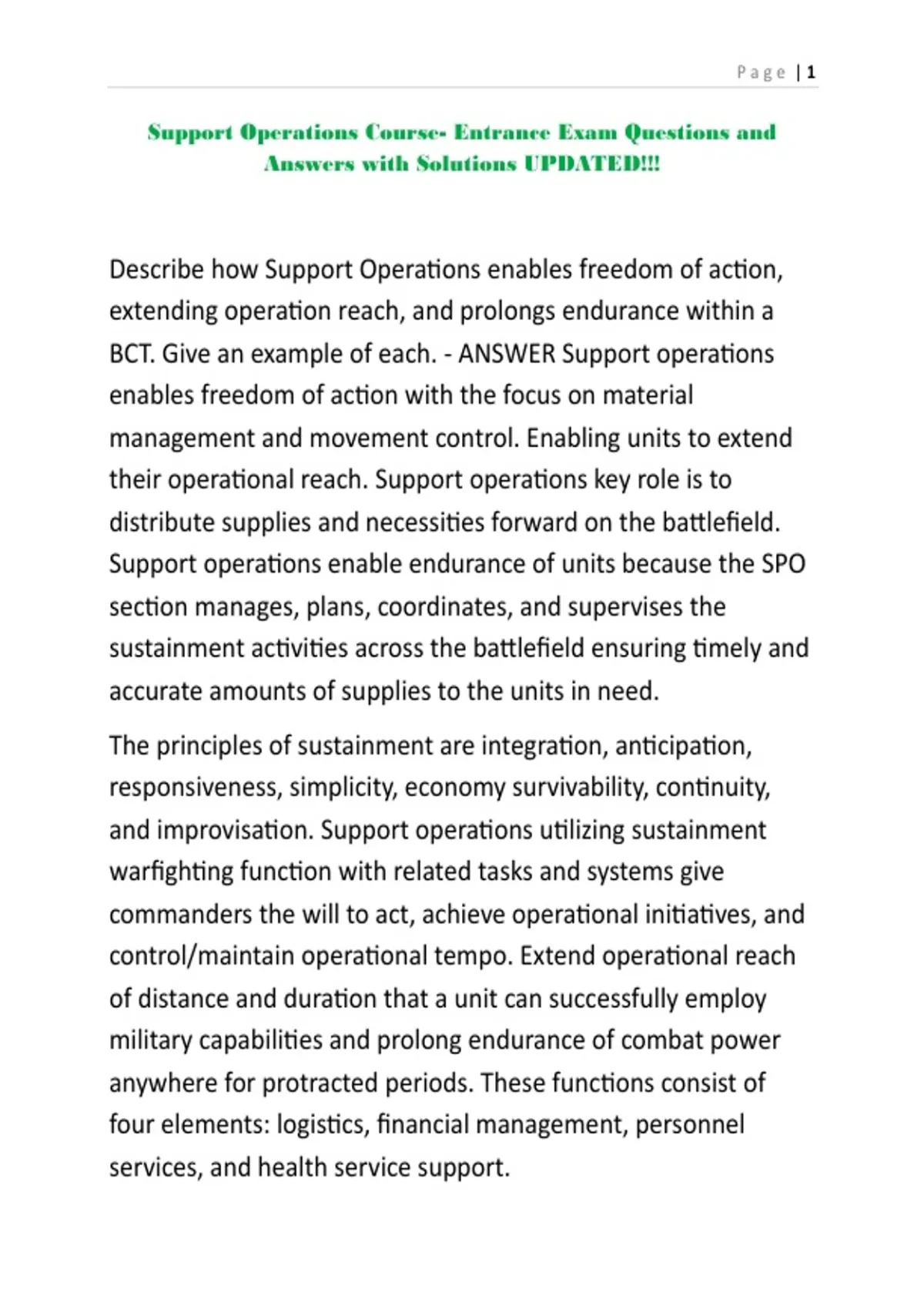 Support Ana Operations Support Operations Course- Entrance Exam Questions and Answers with ...