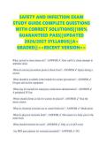 SAFETY AND INFECTION EXAM &NewLine;STUDY GUIDE COMPLETE QUESTIONS &NewLine;WITH CORRECT SOLUTIONS&vert;&vert;100&percnt; &NewLine;GUARANTEED PASS&vert;&vert;UPDATED &NewLine;2026&sol;2027 SYLLABUS&vert;&vert;A&plus; &NewLine;GRADED&vert;&vert;<<RECENT VERSION>>