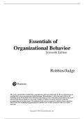 Essentials of Organizational Behavior 16e Robbins Judge Test Bank Verified