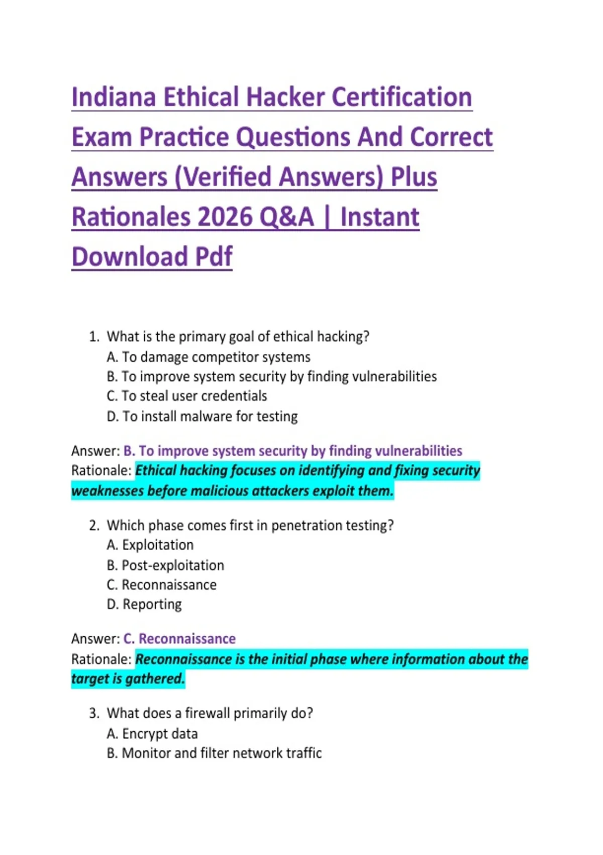 Indiana Ethical Hacker Certification Exam Practice Questions And ...