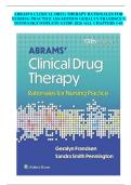 Full Test Bank for Abrams' Clinical Drug Therapy&colon; Rationales for Nursing Practice &lpar;13th Edition&rpar; by Geralyn Frandsen and Sandra Smith Pennington Complete Coverage &lpar;Chapters 1&ndash;61&rpar; Verified Question & Answer Sets Pharmacokinetics &sol; Quality & Safety &sol;