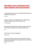 Peak Pilates Level 1 Certification Exam Actual Questions with Correct Answers&vert; Latest Update 2026&sol;27