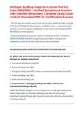 Michigan Building Inspector License Practice Exam 2025&sol;2026 &ndash; Verified Questions & Answers with Detailed Rationales &vert; Complete Study Guide &vert; Instant Download PDF for Certification Success