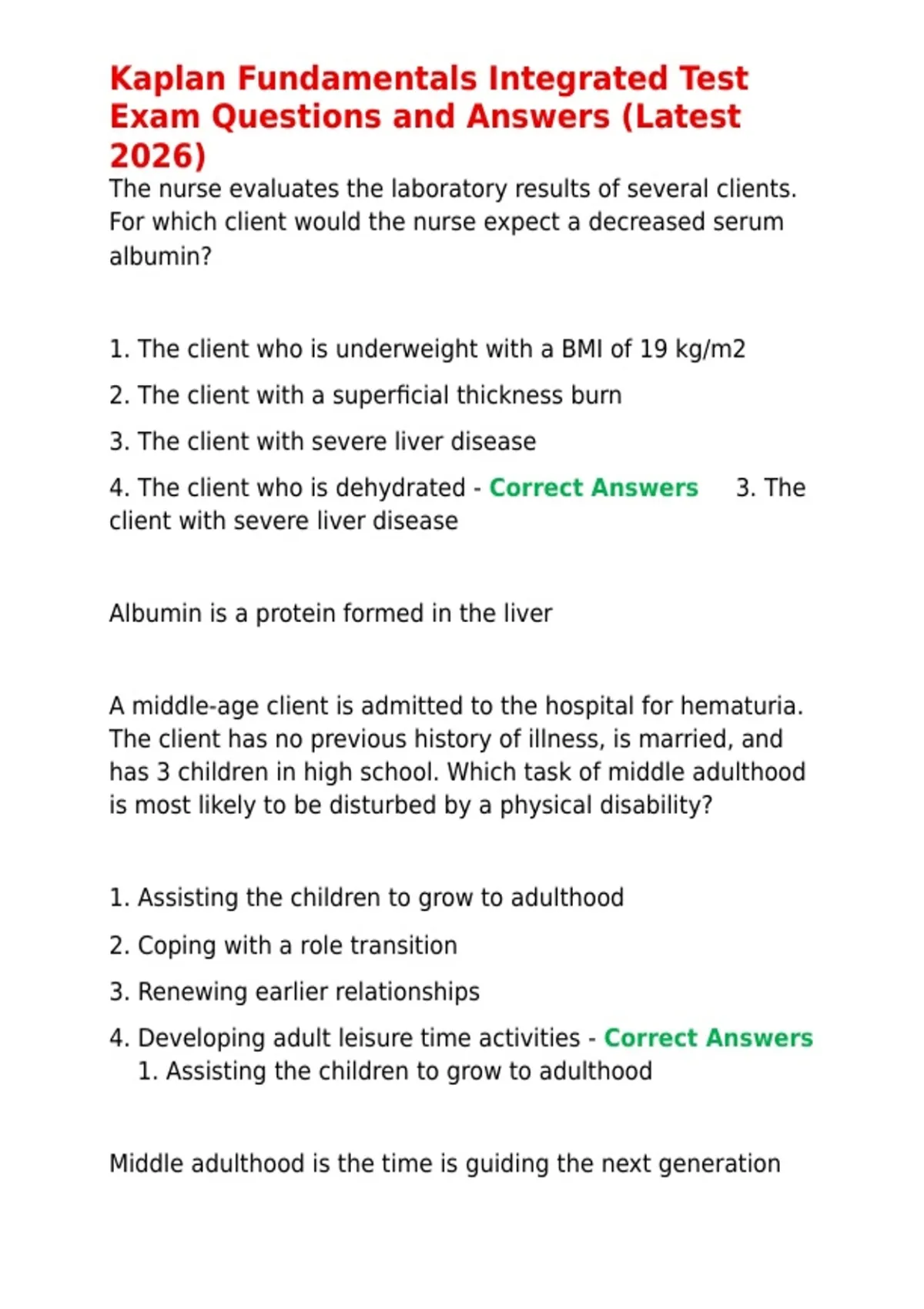 Kaplan Fundamentals Integrated Test Exam Questions and Answers (Latest ...