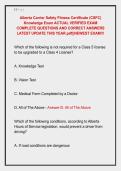 Alberta Carrier Safety Fitness Certificate &lpar;CSFC&rpar; &NewLine;Knowledge Exam ACTUAL VERIFIED EXAM &NewLine;COMPLETE QUESTIONS AND CORRECT ANSWERS &NewLine;LATEST UPDATE THIS YEAR&period;pdf&vert;&vert;NEWEST EXAM&excl;&excl;&excl;