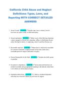 California Child Abuse and Neglect &NewLine;Definitions&colon; Types&comma; Laws&comma; and &NewLine;Reporting WITH CORRECT DETAILED &NewLine;ANSWERS 