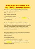 Hematology NCLEX Examination&colon; 100&percnt; Correct Answers & Rationales &lpar;2026&sol;2027&rpar;&NewLine;&NewLine;
