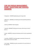 COB 300 PARGAS MANAGEMENT&comma; EXAM 1 QUESTIONS AND VERIFIED ANSWERS